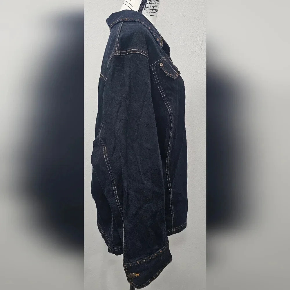 Liz & Me Women's Denim Jacket With Rhinestone Trim Black/Blue Size 2X 22/24W - Picture 9 of 16